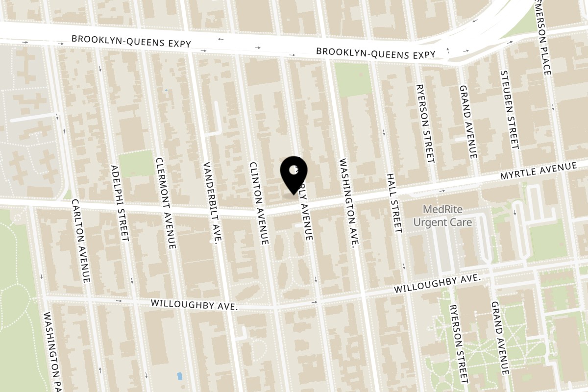 Map showing the location of Spice & Grill Indian Kitchen and Bar on 441 Myrtle Ave #1A in Brooklyn